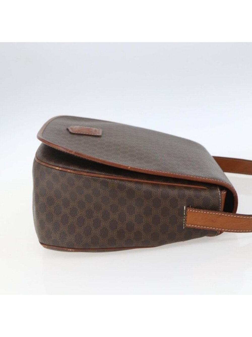 Authentic CELINE Macadam Canvas Shoulder Bag PVC Leather Brown Gold - Picture 11 of 16